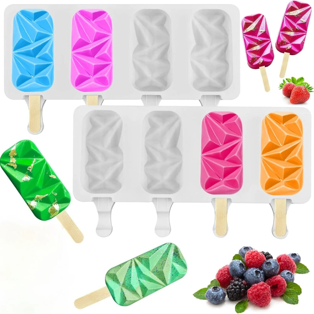 Silikon Eisform mit 4 Mulden für Eis am Stiel und Desserts