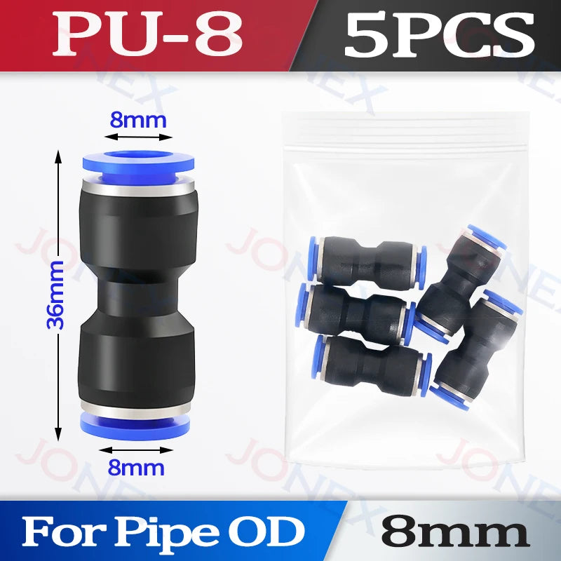 5er Set Pneumatische Schnellkupplung 4-10mm Push-in Verbindung für Luft