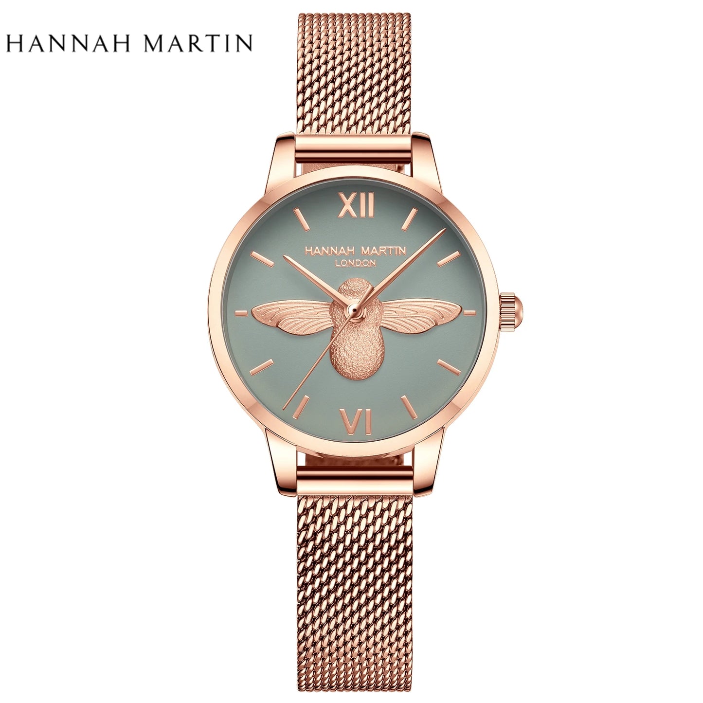 Damen Roségold Uhr Armband Set Elegante Bienen Zifferblatt Armbanduhr