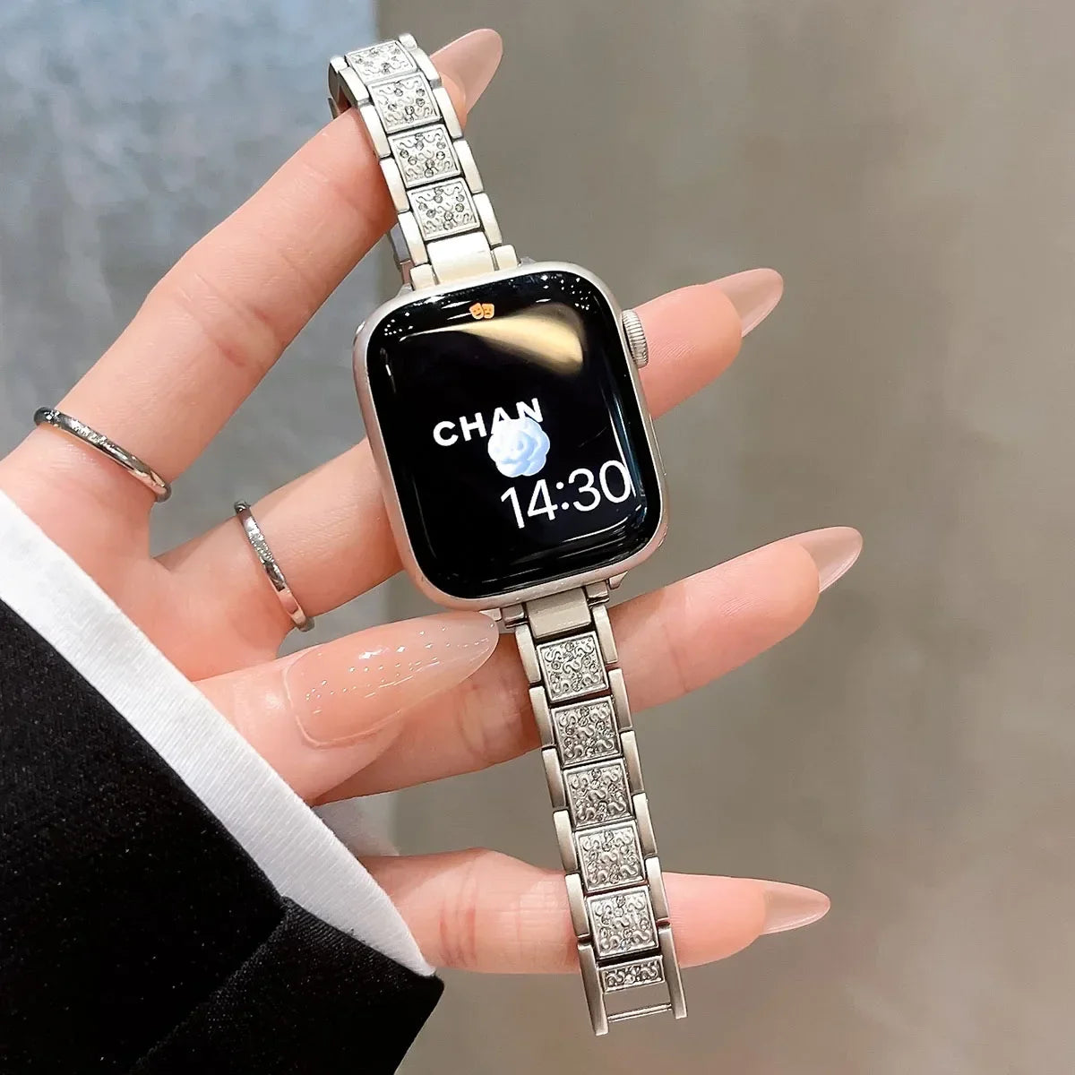 Glitzerndes Edelstahl-Metallarmband für Smartwatches Damen 38-49 mm