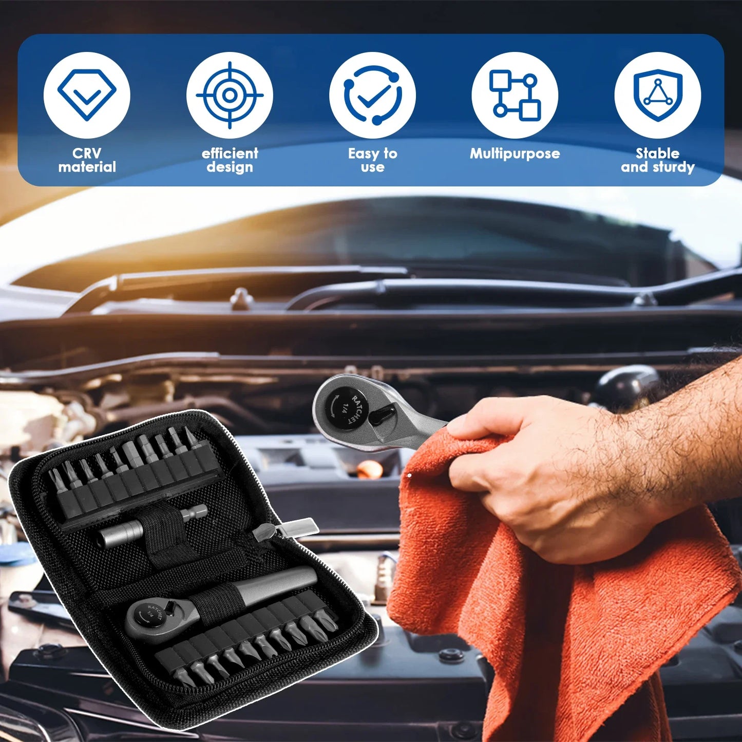 Mini Ratschenschlüssel Set mit 20 Bits multifunktionales Schraubendreher Set