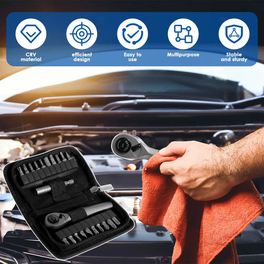 Mini Ratschenschlüssel Set mit 20 Bits multifunktionales Schraubendreher Set