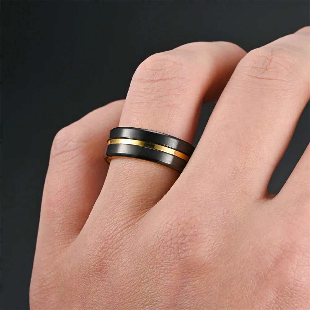 Fashio Männer Ringe Schwarz Titan Edelstahl Ringe Für Männer Frauen Ziegel Muster Finish Abgeschrägte Kante Hochzeit Ring Partei Schmuck