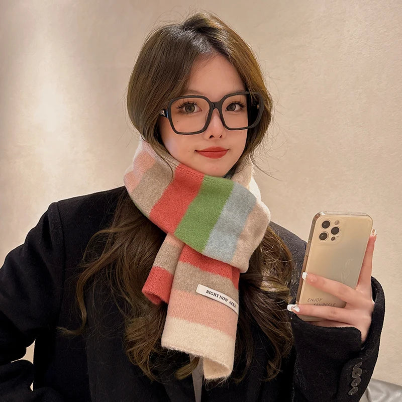 Langer warmer Acryl Schal Farbblock Streifen für Damen und Herren