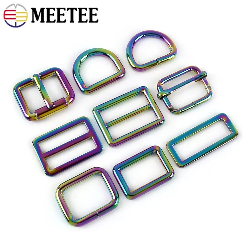 10er Set verstellbare Regenbogen Metallschnallen für Taschen und Gürtel