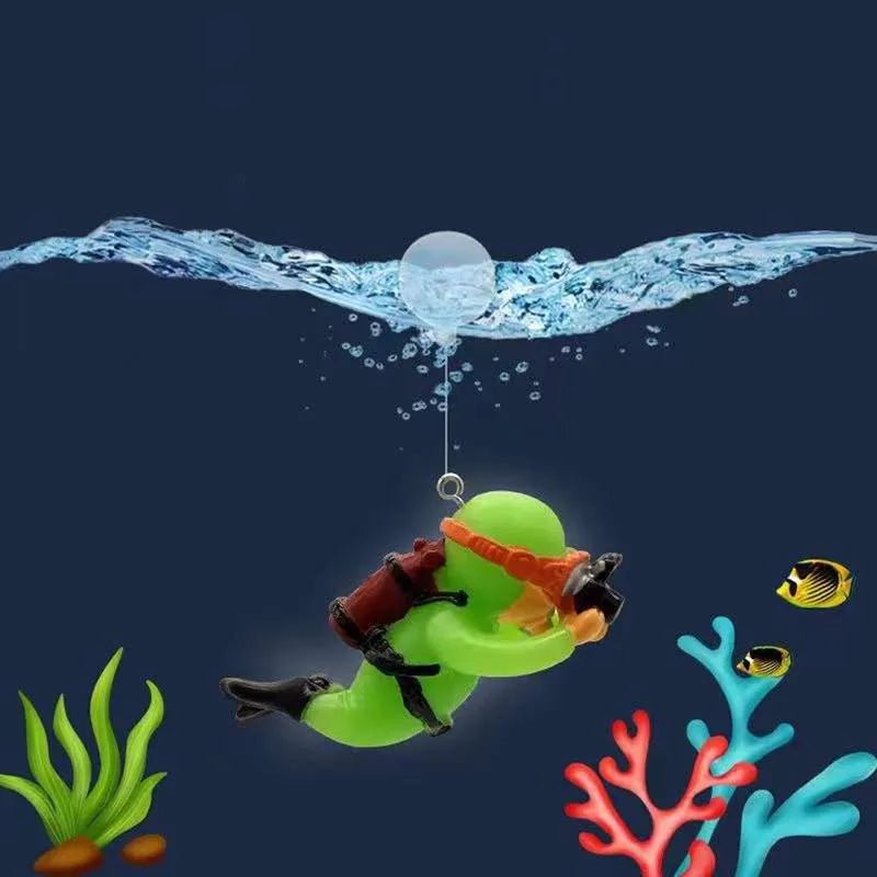 Aquarium Harz Deko Set: Mini Taucher mit Schwimmkugel & Leucht-Effekt