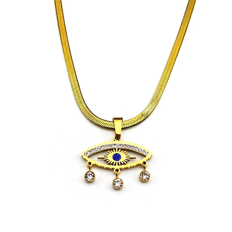 Edelstahl Halskette mit Evil Eye Anhänger und Quaste Goldfarbe