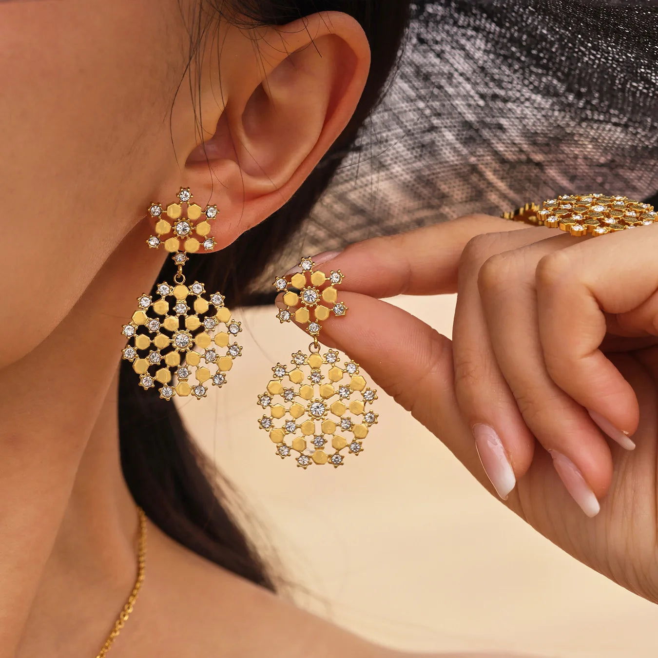 Riesenrad Design Schmuckset Damen – Vergoldeter Edelstahl, Wasserdicht