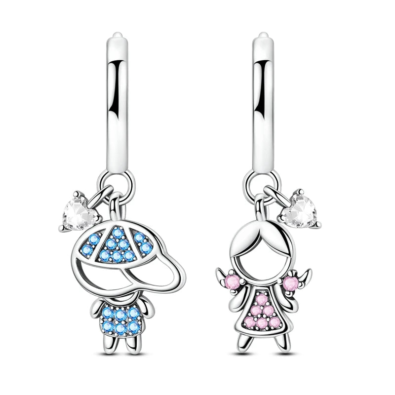 925er Sterlingsilber Creolen mit bunten Zirkon Blumen und Sternen Damenohrringe