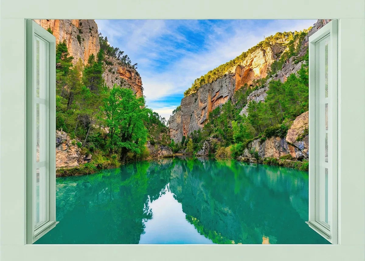 3D Leinwandbild Fluss Wald Strand Sonnenuntergang Landschaft Wandkunst