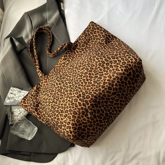 Damen Einkaufstasche doppelseitig mit großem Fassungsvermögen und Leopardmuster