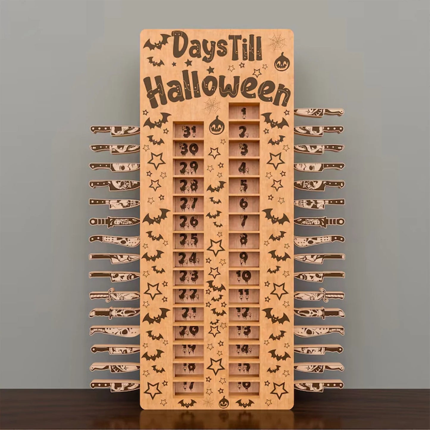 Halloween Adventskalender 31 Tage Holz Countdown mit gruseliger Deko