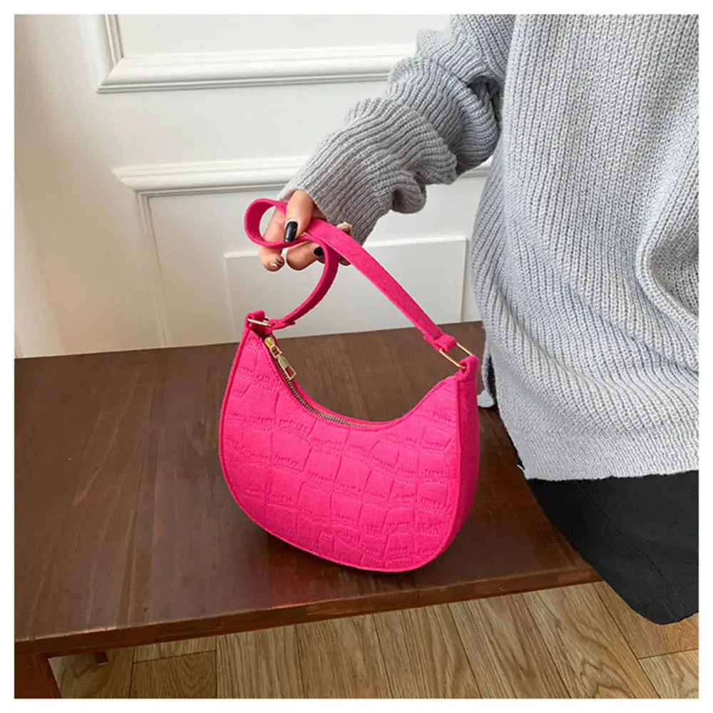 Elegante Damen Umhängetasche aus Filz und PU Leder mit Krokodil Muster