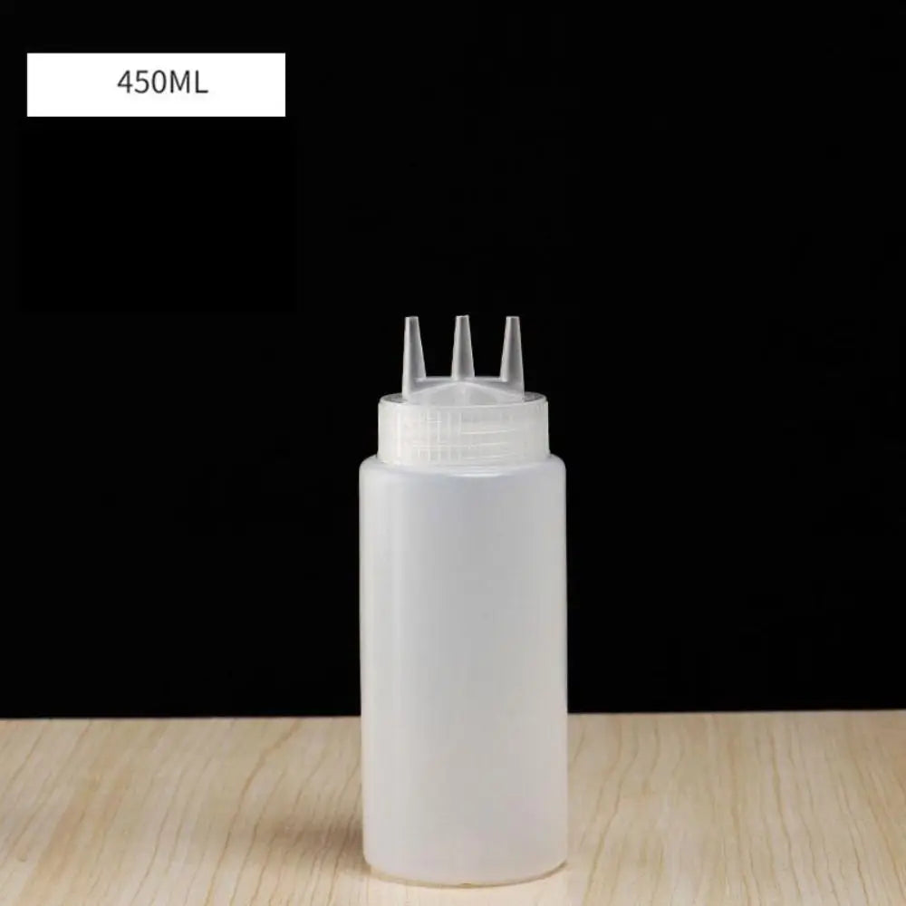 Quetschsaucenflasche Kunststoff zusammendrückbar mit 3 Düsen und Graduierung