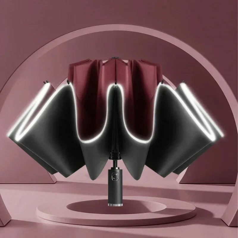 Automatischer Regenschirm faltbar UV-Schutz LED Licht Business Winddicht