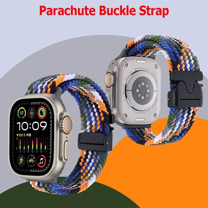 Geflochtenes Fallschirm-Nylonarmband mit Metallverschluss für Smartwatches
