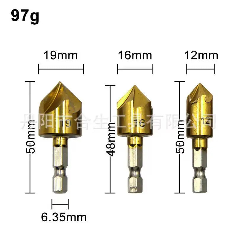 6-teiliges Titanbeschichtetes Senkkopf-Bohrer Set mit sechseckigem Griff, 6-19 mm