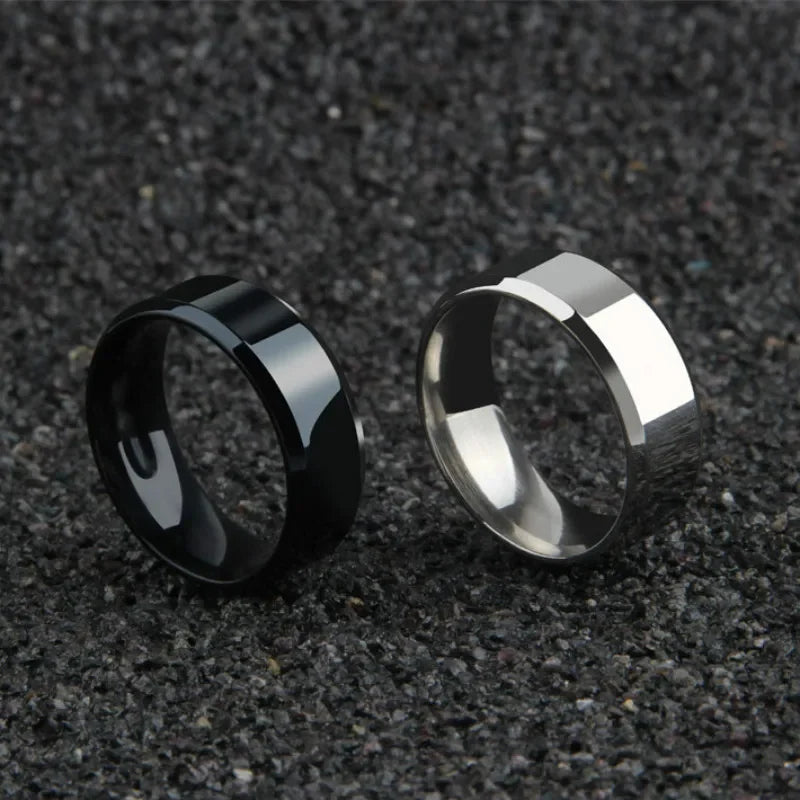 Schwarzer Edelstahl Ring 8mm Band für Hochzeit Verlobung Unisex