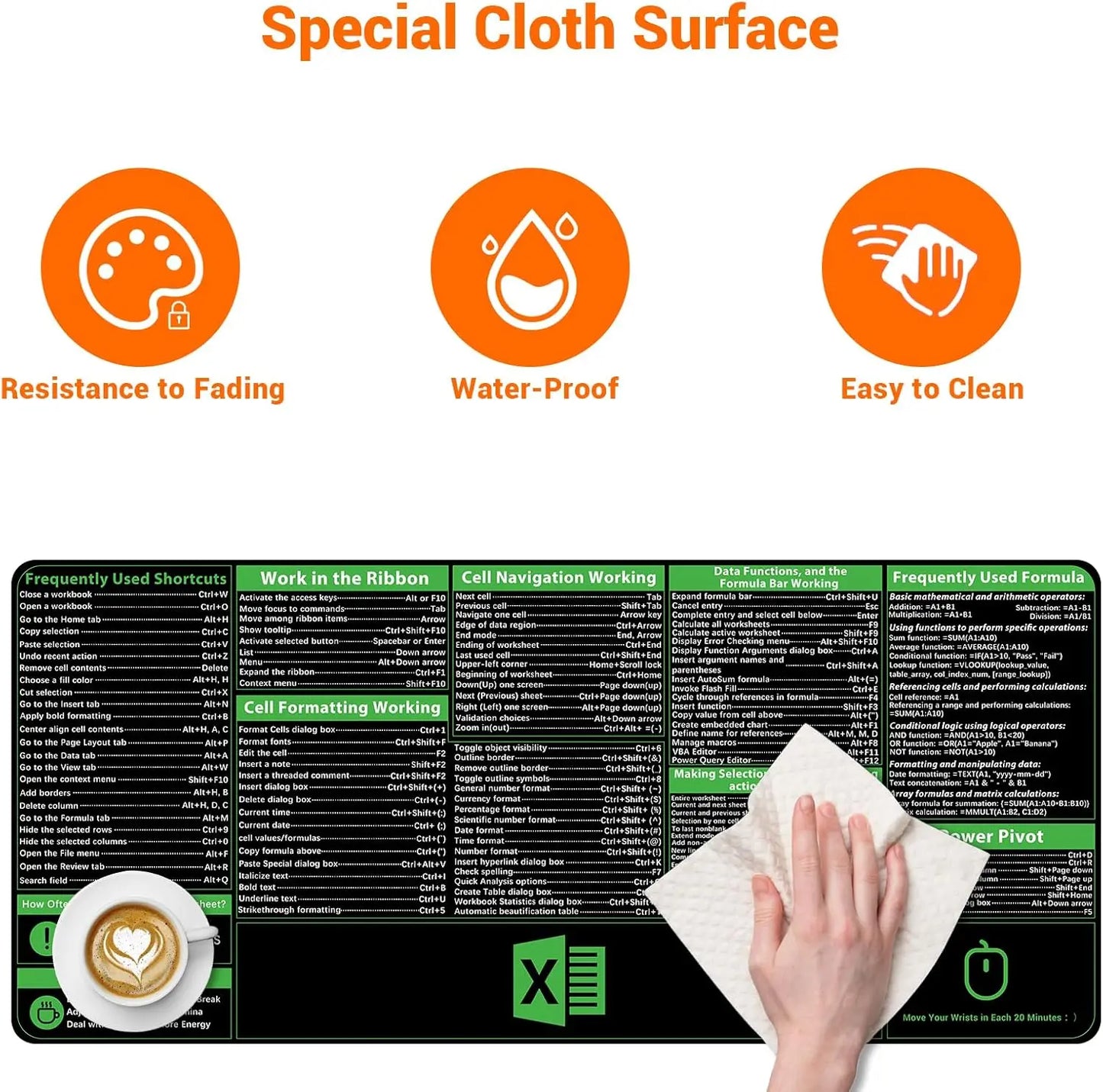 XL Excel Schreibtischunterlage mit Shortcut Mauspad und rutschfestem Design