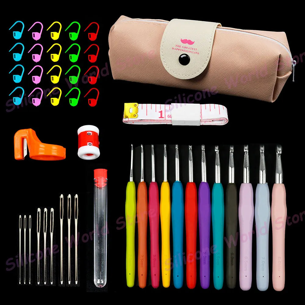 45/37 teiliges buntes Häkeln und Stricken Werkzeug Set mit Aufbewahrungstasche