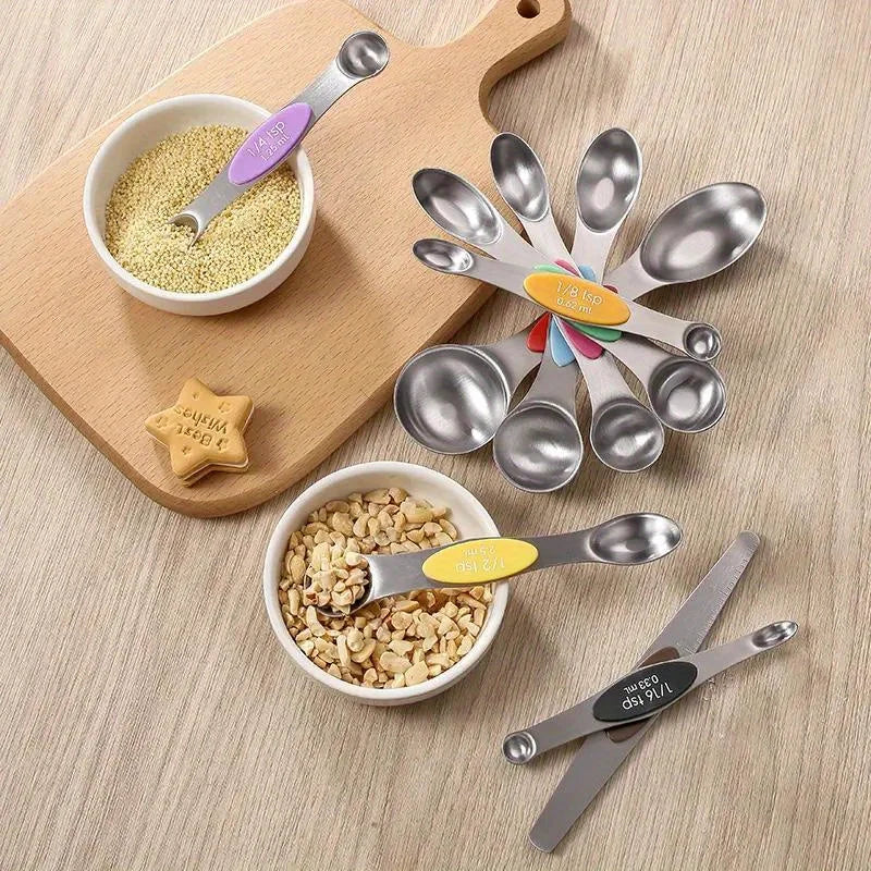 9tlg Doppelkopf Messlöffel Set Edelstahl magnetisch Skala Backwerkzeug
