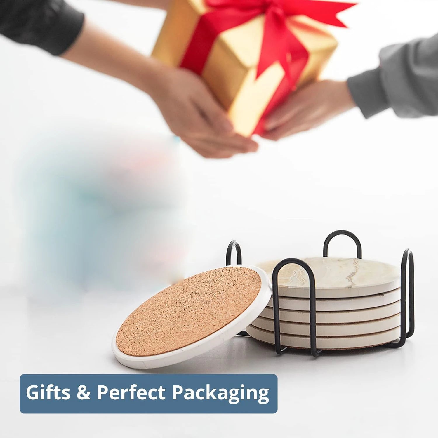 6er Set Acryl Getränkeuntersetzer Marmor Stil mit Halterung