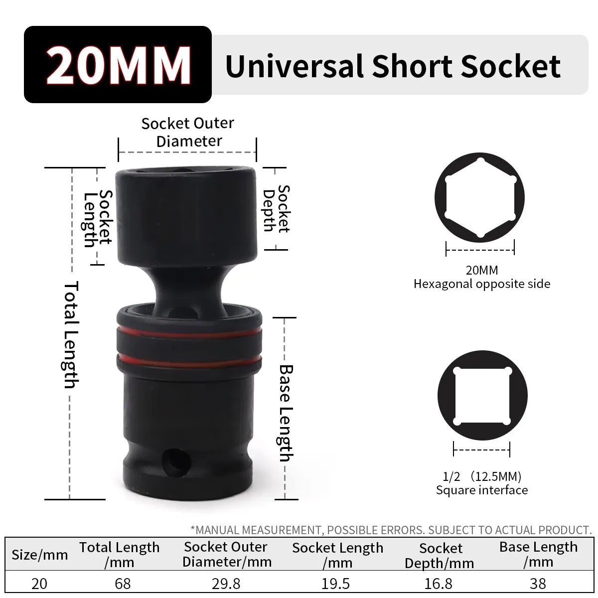 Universal Gelenk Adapter 1/2 Zoll Antrieb 10-24 mm Drehbarer Kurzsteckschlüssel