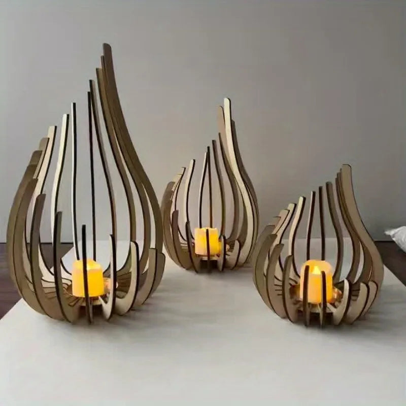 Handgefertigtes 3-teiliges Kerzenhalter-Set aus Holz-Yabubest - Home & More