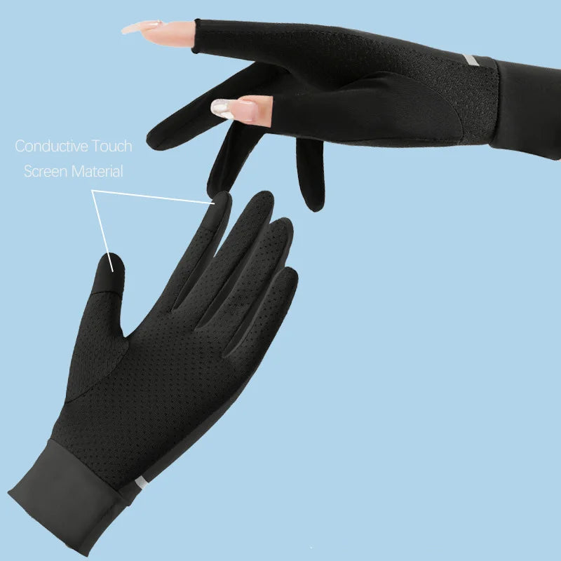 Sommerliche Eis-Seide Handschuhe mit Sonnenschutz – dünn, kühl - touchscreenfähig