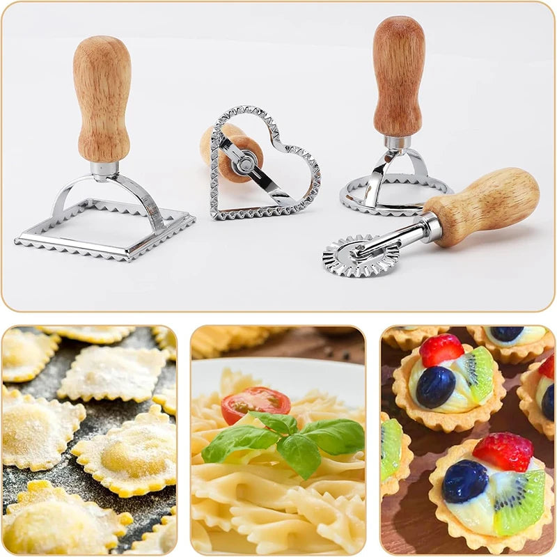Premium Teigausstecher - Pastarad mit Holzgriff – Ravioli, Plätzchen, Gebäck