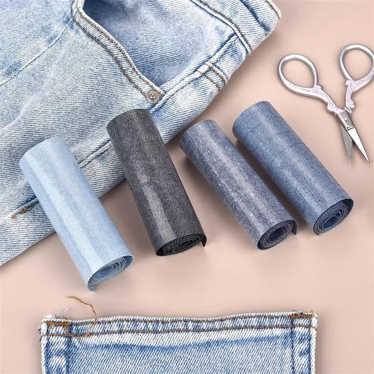 Denim Reparatur Bügelpatch 8x51cm Stoffflicken Schwarz Blau