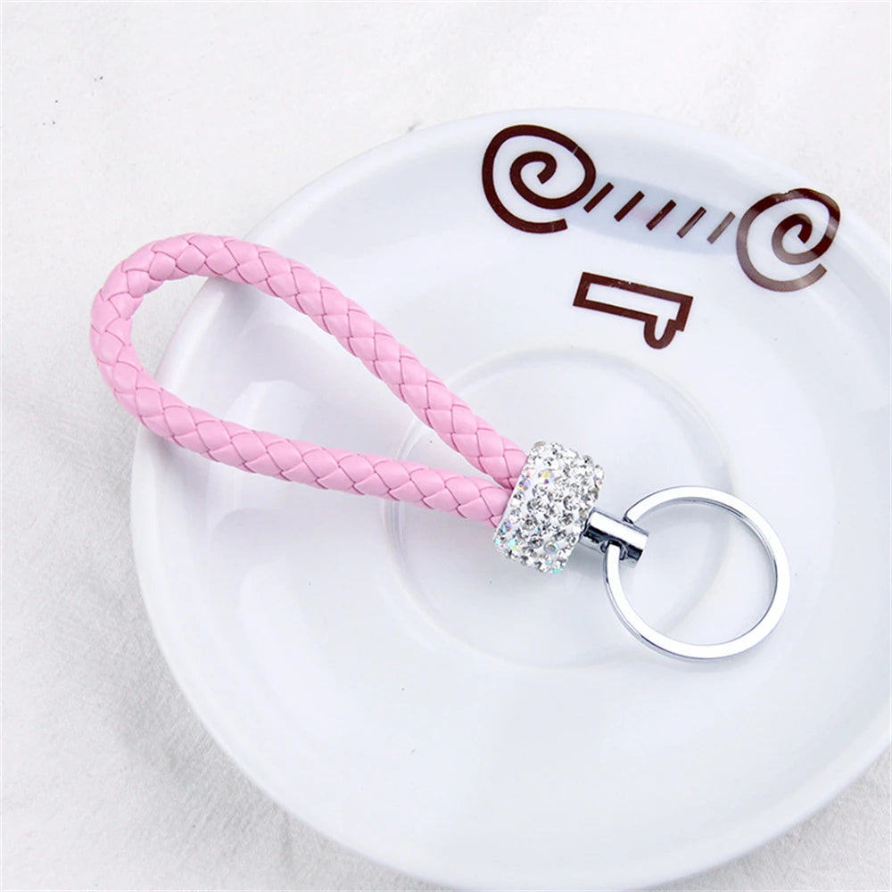 Stilvoller PU-Leder Schlüsselbund mit Glitter - Strass, geflochtenes Seil, Unisex