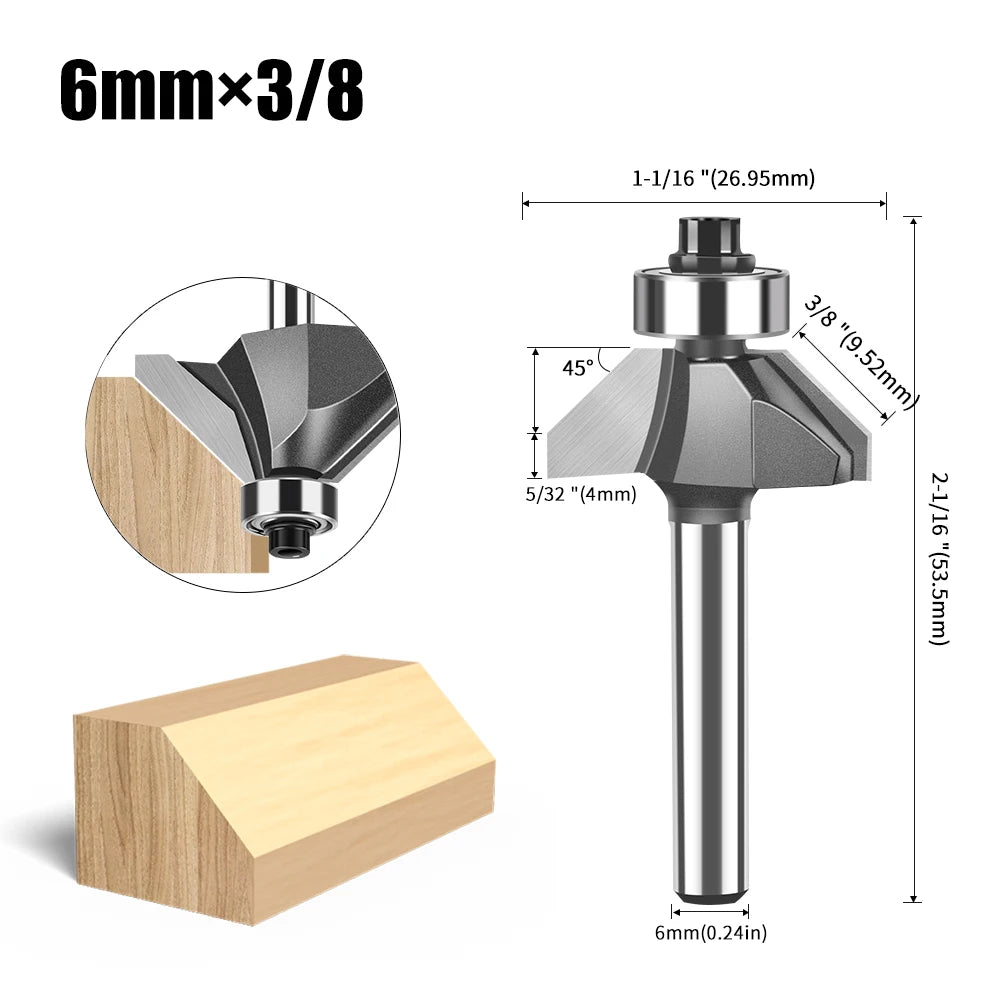 6mm und 12mm Schaft Router Bit mit 45 Grad Abschrägung für Holzfräsen