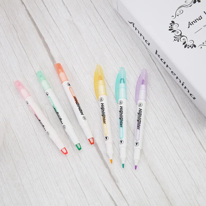 6 Farben Set Doppelkopf Pastell Textmarker für Schule und Büro