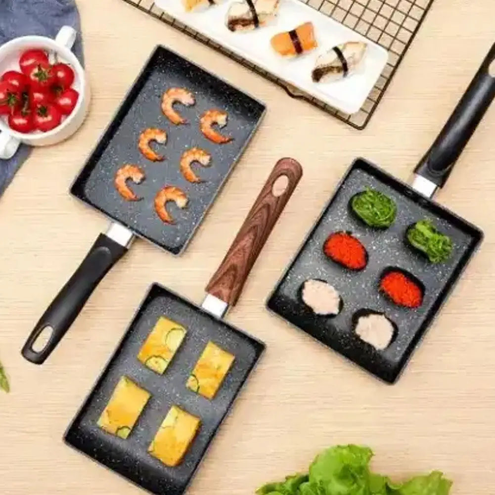 Mini Antihaft-Pfanne aus Edelstahl mit Holzgriff, ideal für Eier - Omeletts