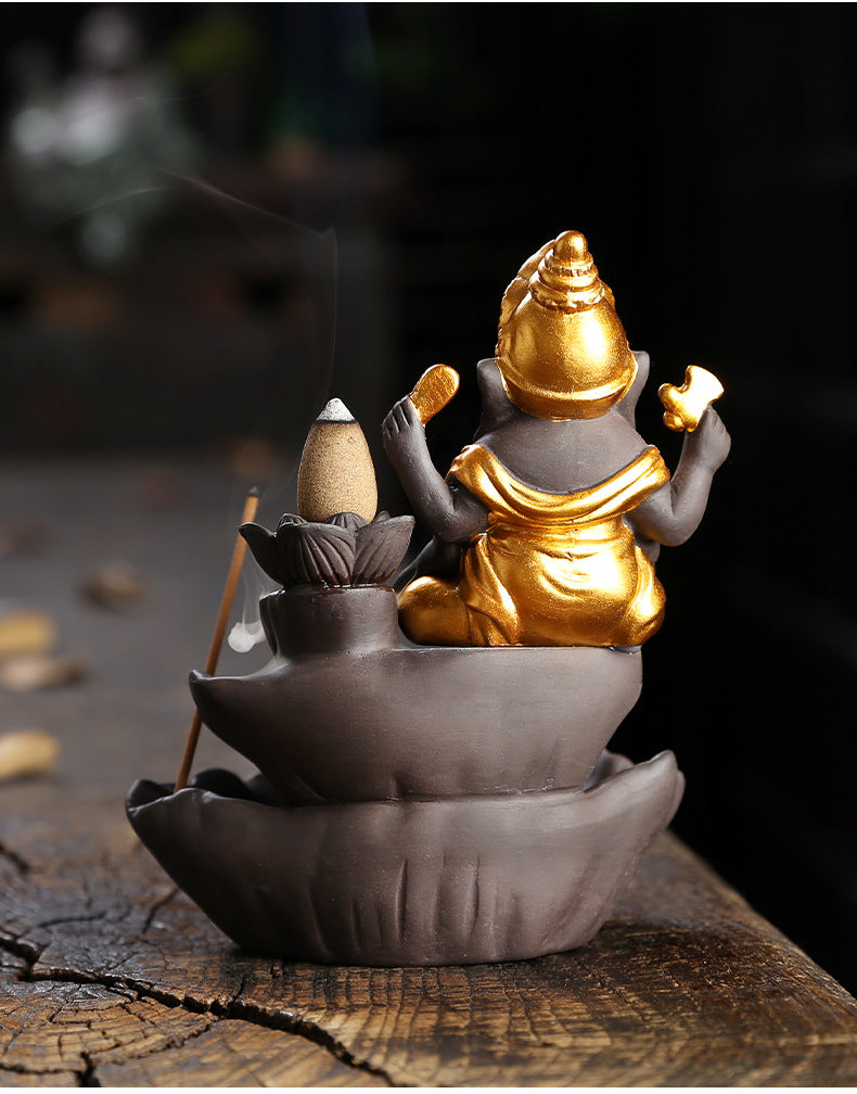 Kunsthandwerk Elefant Lotus Rückfluss Weihrauchbrenner Dekor