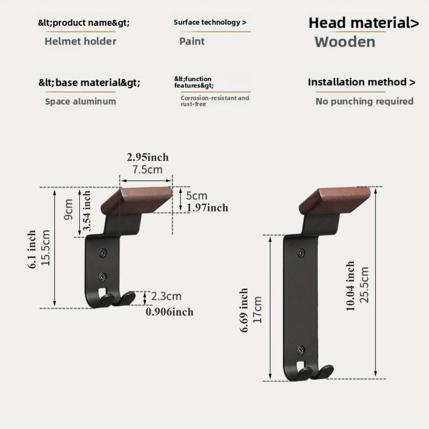 Bohrmontierter Motorradhelmständer aus Holz und Kohlenstoffstahl-Yabubest - Home & More