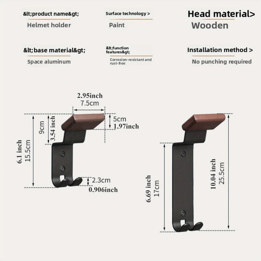 Bohrmontierter Motorradhelmständer aus Holz und Kohlenstoffstahl-Yabubest - Home & More