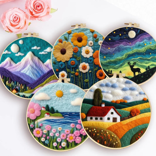Kreatives Nadel Filz Kit für Anfänger mit Wolle, Nadeln - Filzleinwand 20x20cm