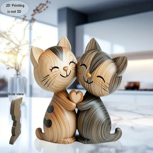 2D Holz Katze Hase Umarmung Figur – Desktop Deko - Tierliebhaber Geschenk