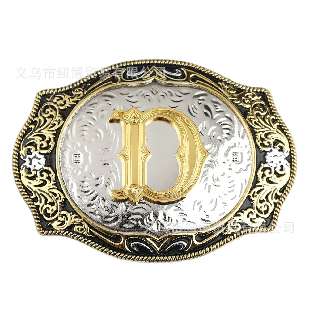 Goldfarbene Legierungs Gürtelschnalle im Western-Stil mit Buchstaben