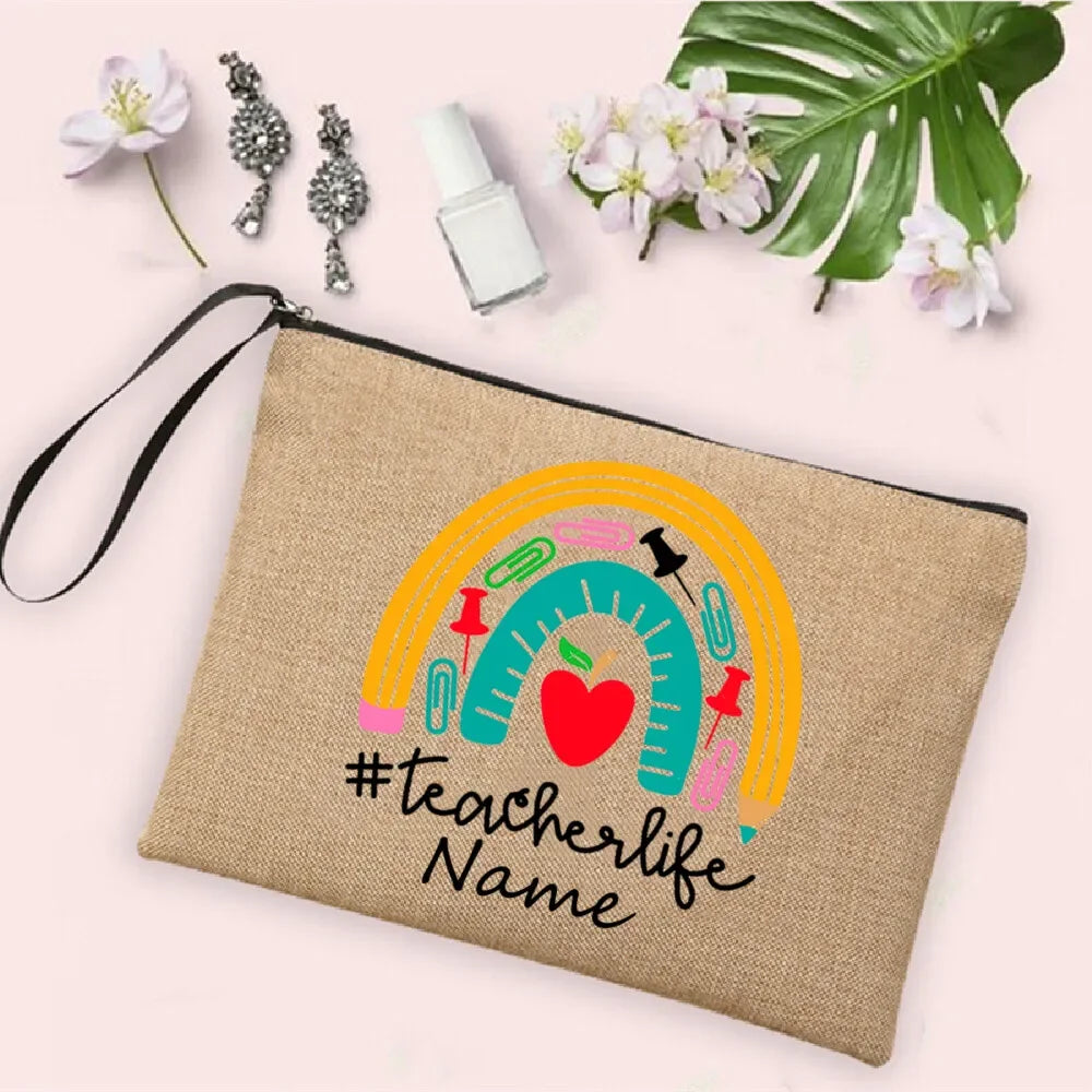 Personalisierte Leinwand Make up Tasche Regenbogen Design