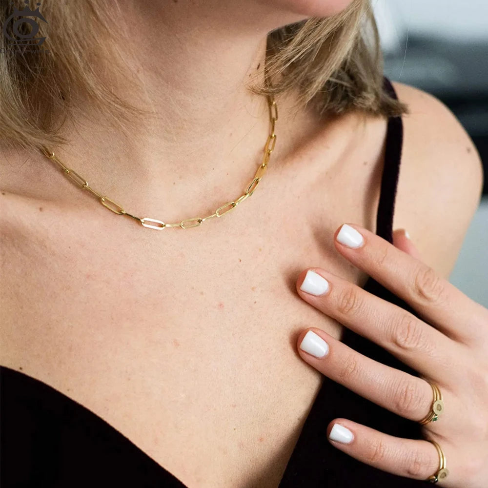 Orsa Jewels 14K vergoldete 925er Sterlingsilber Halskette Büroklammer