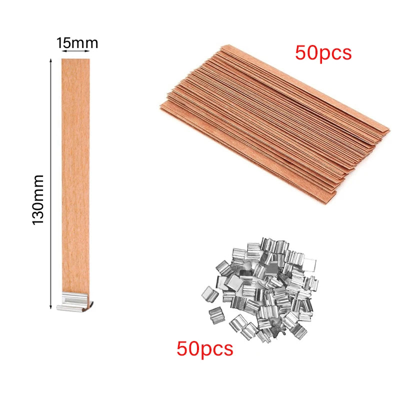 Kerzendocht Holz mit Clip Basis 30 oder 50 Stück Rauchfrei für DIY Kerzen