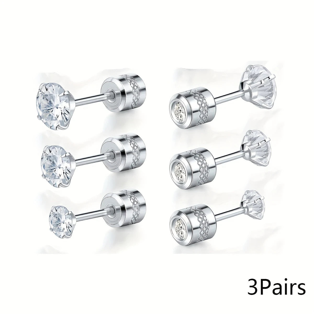 2er Set Edelstahl Ohrstecker mit kubischen Zirkonia Muster