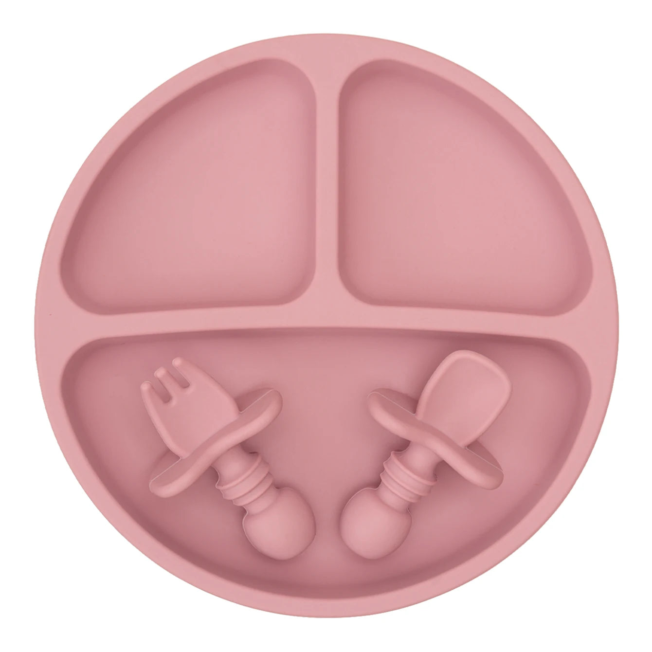 3-teiliges BPA-freies Silikon Baby Geschirrset mit Saugteller und Besteck