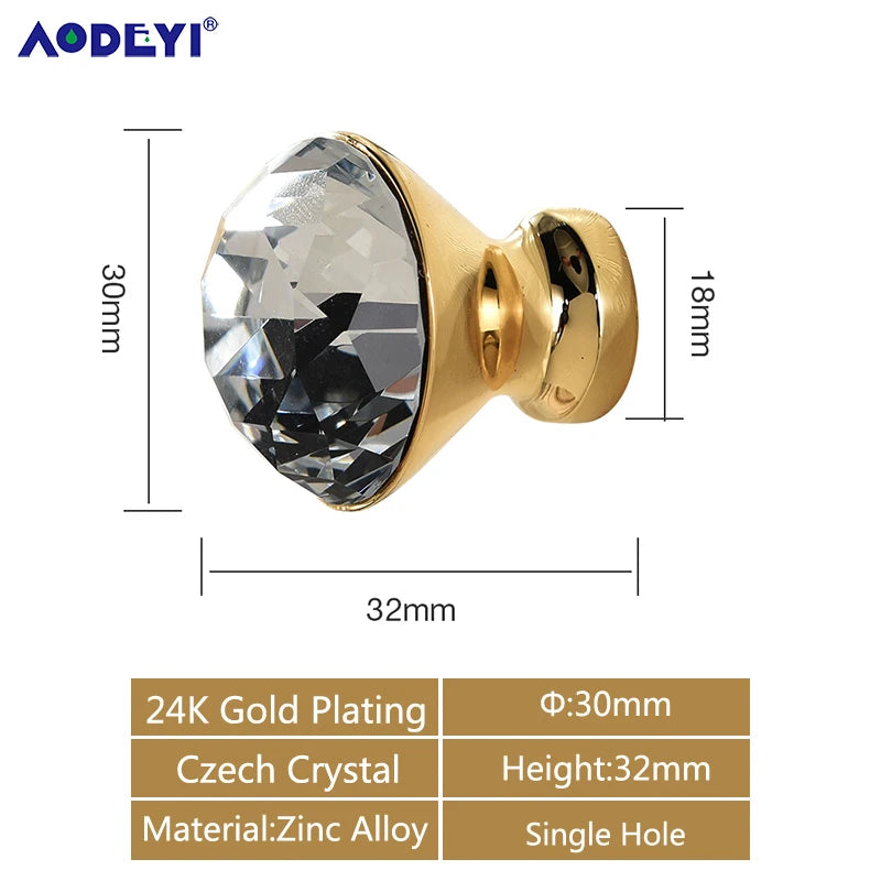 Eleganter Kristall Möbelknopf Diamant Optik für Schrank Schublade Gold/Chrom