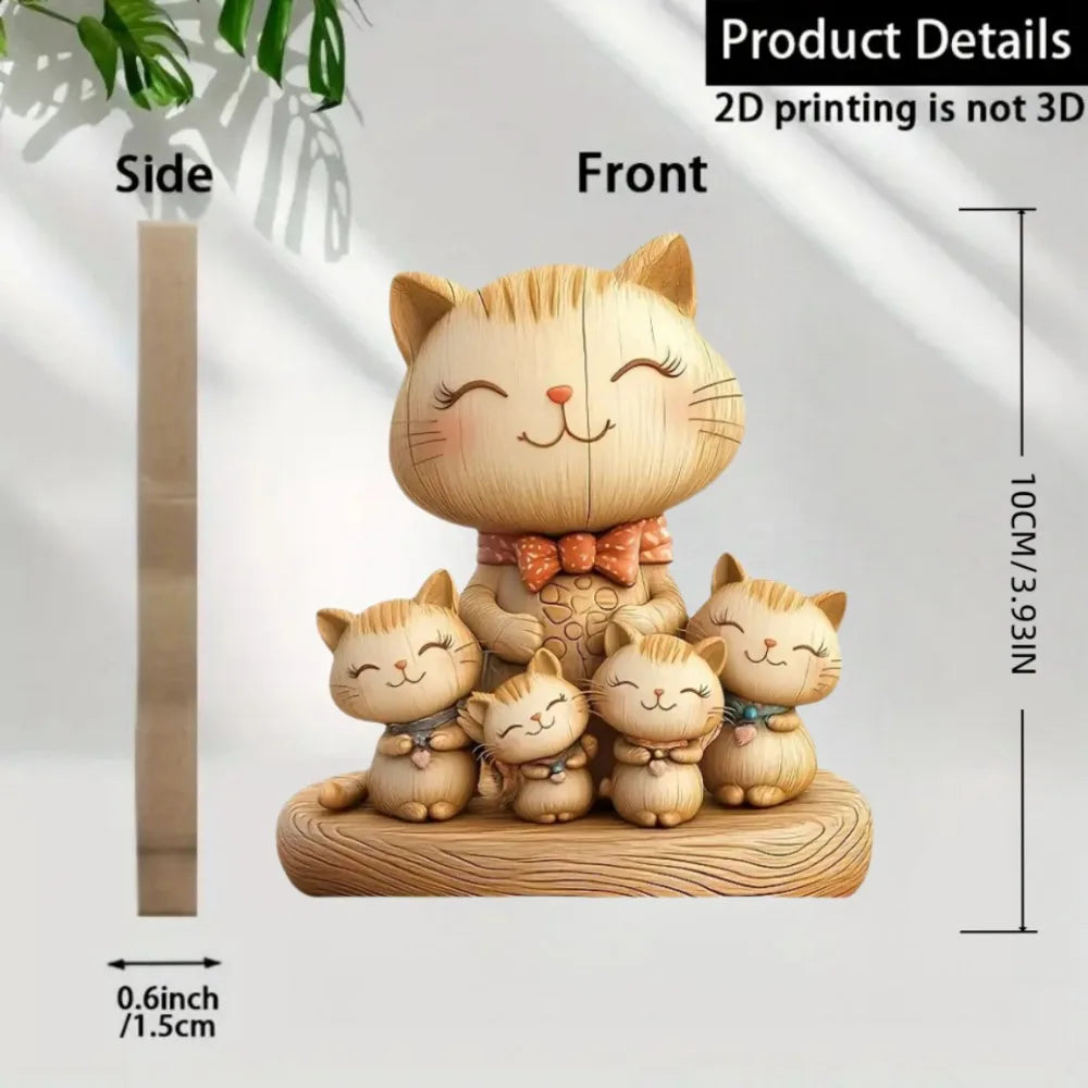 2D Holz Katze Hase Umarmung Figur – Desktop Deko - Tierliebhaber Geschenk