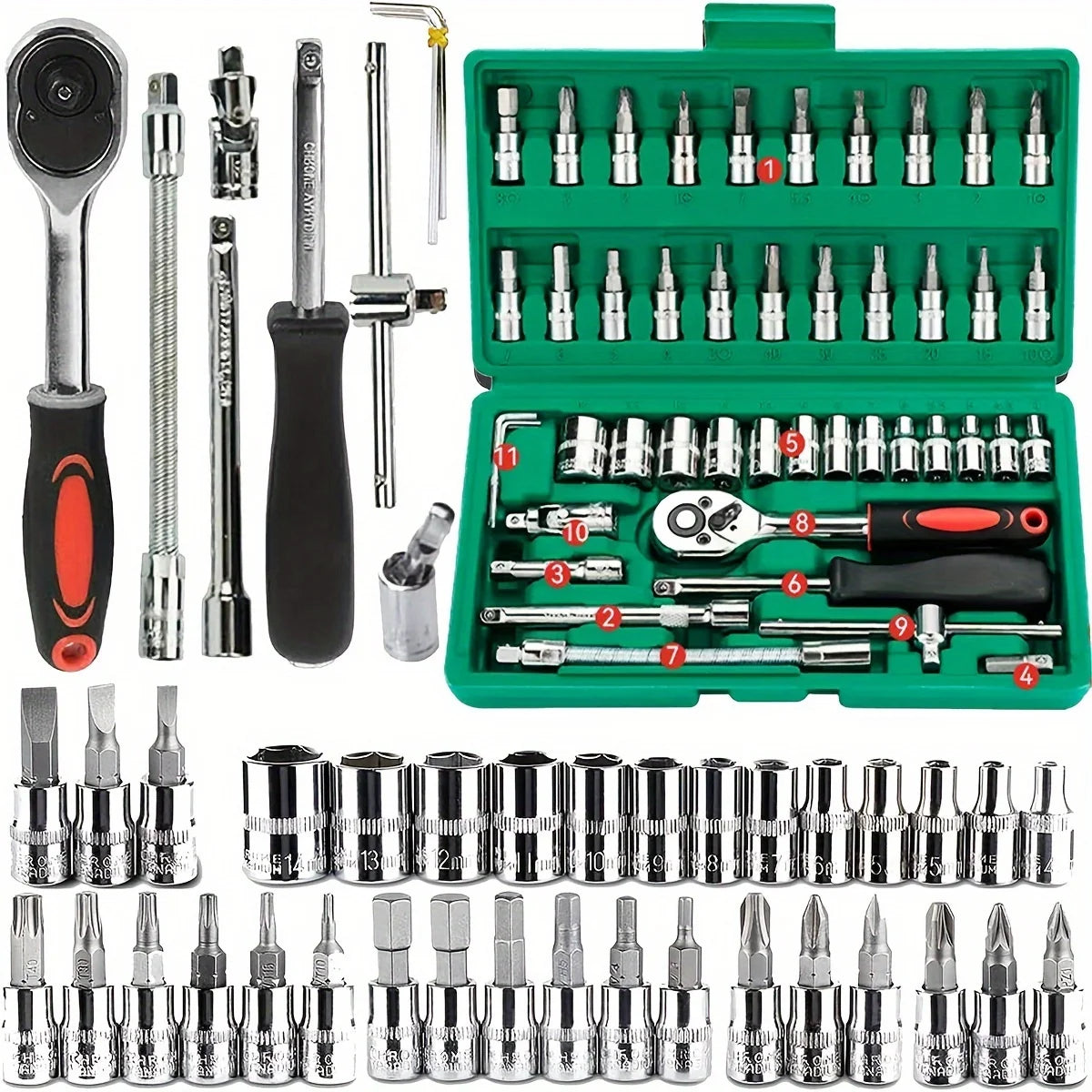 46 Teile Werkzeugset für Auto-Reparaturen mit Stecknüssen und Ratsche