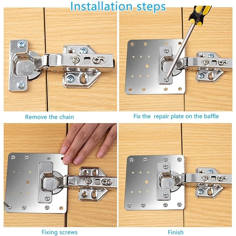 Edelstahl Scharnierreparaturplatte 9x9cm für Möbel - Küchenschränke